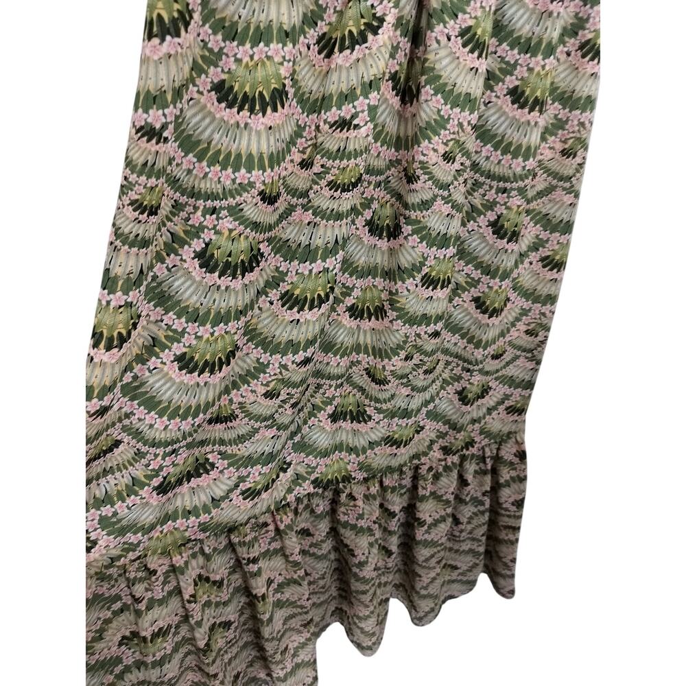 5287) Molly Brecken Tropical Khaki Green Print Ruffle Tiered Midi Dress XL - Picture 6 of 10